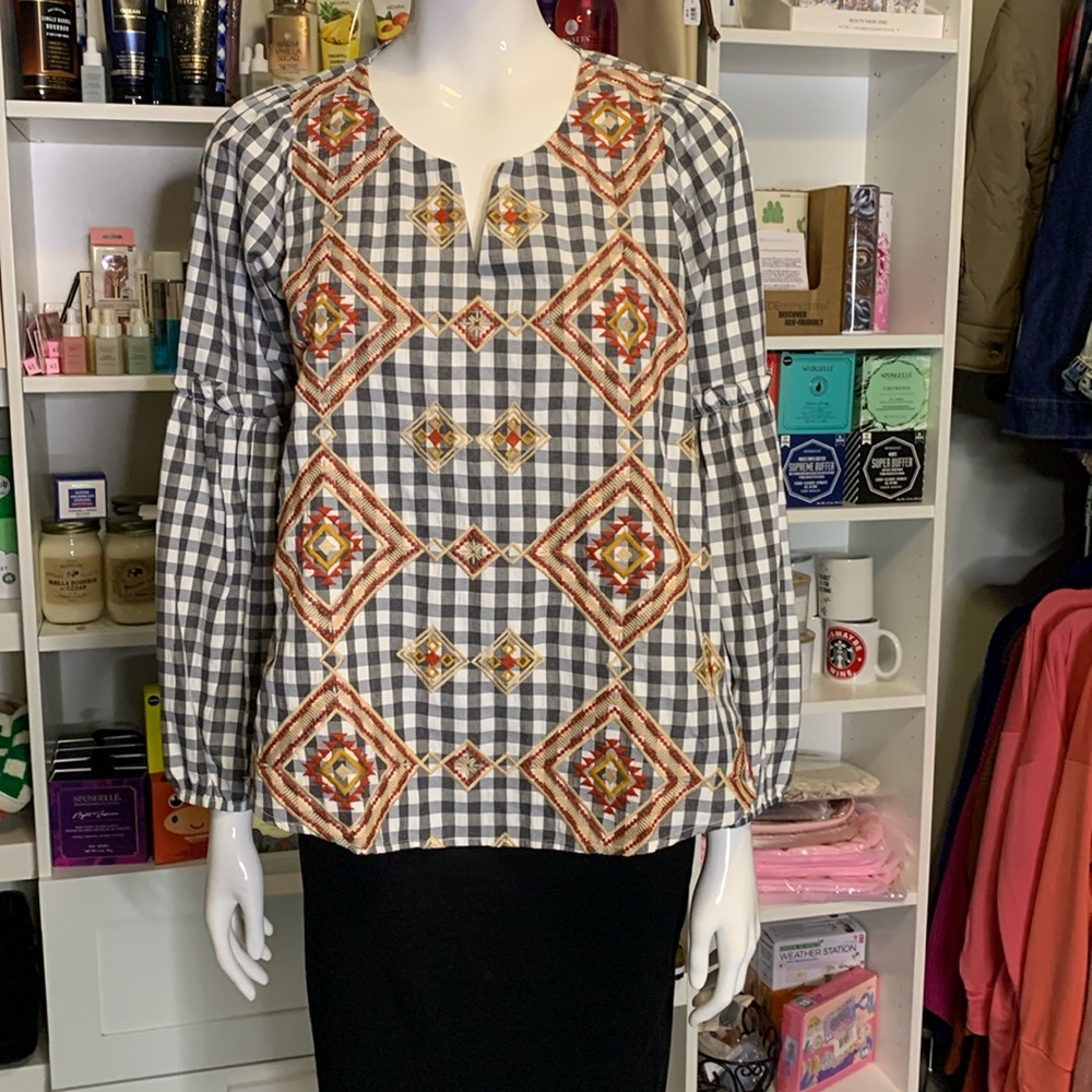 Savanna Jane Gingham Embroidered Boho Top
